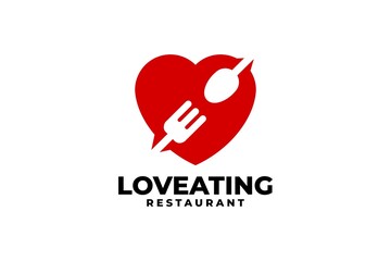 illustration of fork and spoon inside a love shape, good for restaurant logo.