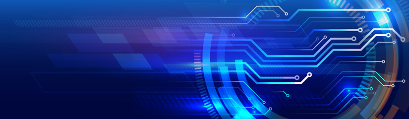Wide High-tech technology background texture. Abstract circuit board vector illustration. Vector electronic communication. Futuristic web banner.