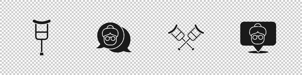 Set Crutch or crutches, Grandmother, and Nursing home icon. Vector