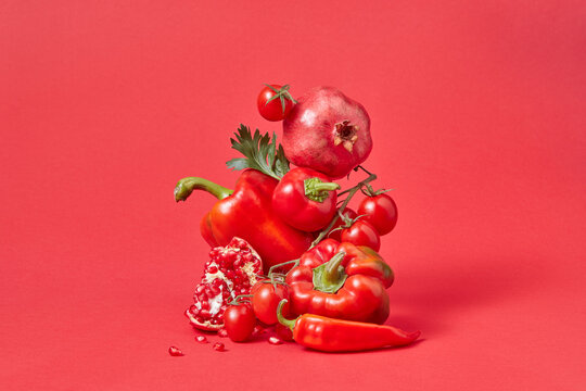 Vegetarian balanced composition from red vegetables.