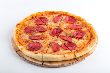 Isolated italian pepperoni pizza on the white background