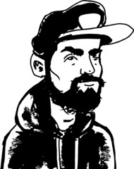 vector illustration of serious bearded man in cap 