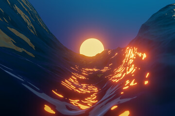 Giant waves at moon rising