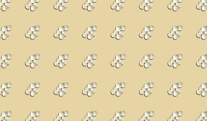 A pattern with frozen dumplings with a shadow on a beige background. Grocery background.