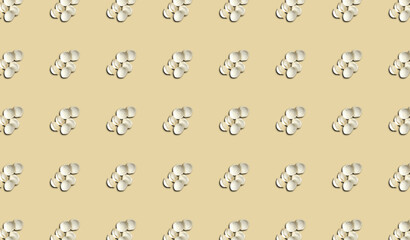 A pattern with frozen dumplings with a shadow on a beige background. Grocery background.