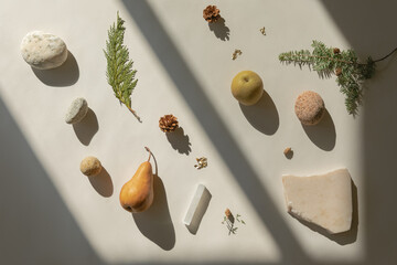 Flat lay of winter holiday objects