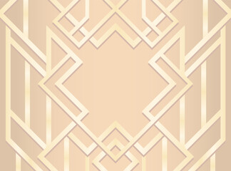 Light brown abstract geometric ornament. Art deco style, trendy vintage design element. Gold grill on a white background. Template with parallel lines with gold gradient.