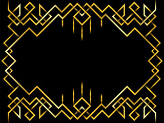 Golden abstract geometric background. Art deco style, trendy vintage design element. Gold grill on a black background.Template with parallel lines with gold gradient.