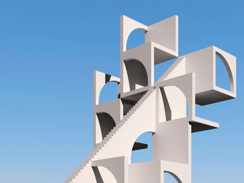 Stairway going up with connected cube blocks, 3d