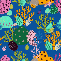Bright underwater seamless pattern with beautiful corals.