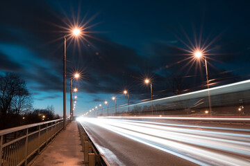 The car light trails in the RIGA city, Latvia