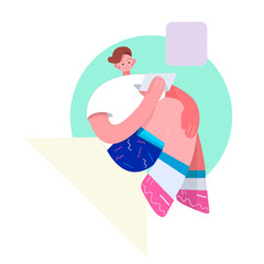 Illustration of a man holding a laptop in his hands