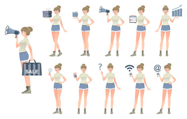 Obraz premium Set of female characters in different poses.Vector .