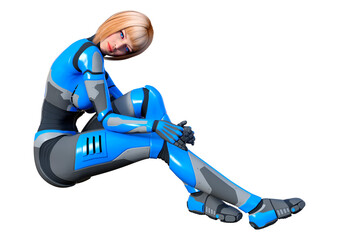 3D Rendering Female Robot on White