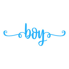 Banner con texto manuscrito boy escrito a mano con florituras en color azul