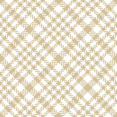 Tweed check plaid pattern in gold beige and white. Light small checks tartan background graphic vector for dress, coat, jacket, other modern spring autumn winter everyday fashion fabric print.