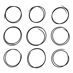 Doodle circle sketch. Hand drawn round shape. Vector circular frames