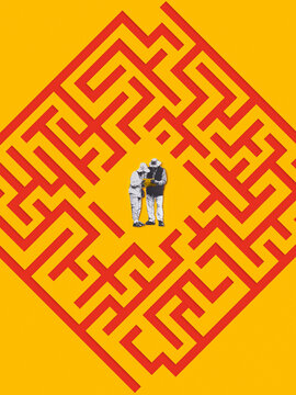 A couple lost in the maze.