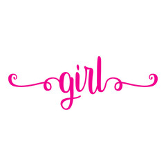 Banner con texto manuscrito girl escrito a mano con florituras en color rosa