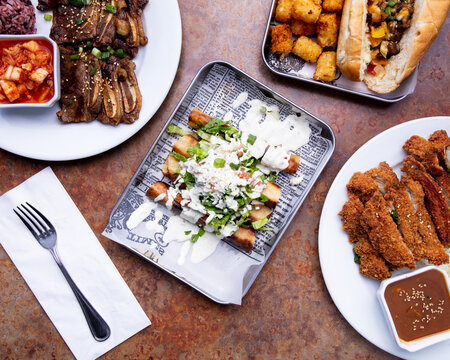 assortment of korean Mexican fusion dishes