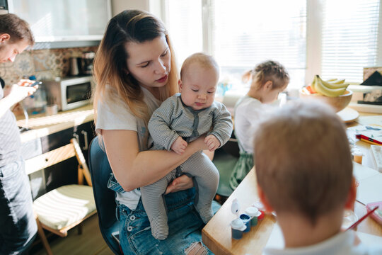 Happy big family at home.