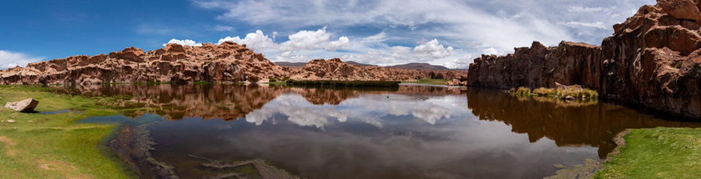 Panoramic view of an idyllic lake in the Andean Highlands