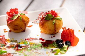 close up of fresh, tasty deserts