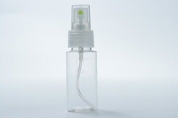 A plain transparent 40 ml sprayer plastic bottle isolated in white background