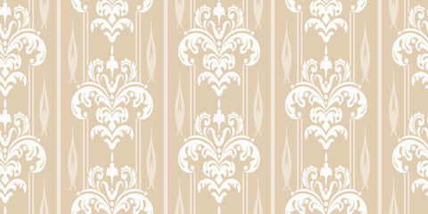 vintage background pattern with floral ornament on a beige background. Seamless pattern, wallpaper texture. Vector illustration