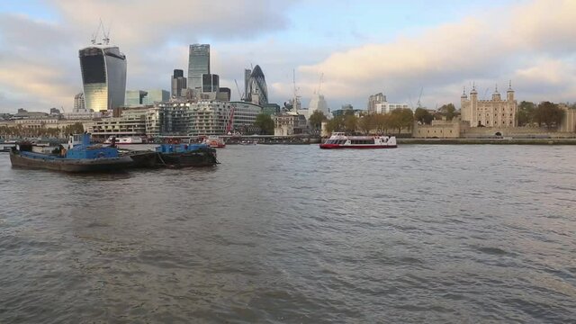 River Thames Barges at Sunny Day in London City