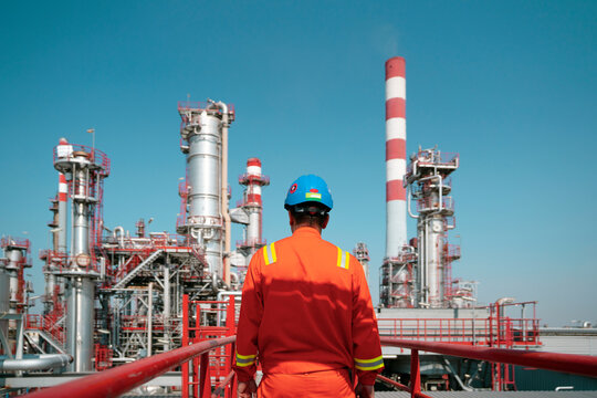 A worker in the oil refinery