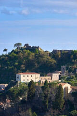 Fototapeta na wymiar the ruins of the Castle of Pantefur in the village of Savoca in Sicily