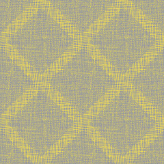 Vector burlap effect seamless pattern background. Yehessian fibre diamond tiles blended onto dense grey linen texture. Geometric woven poplin backdrop. Midcentury modern cotton weave repeat