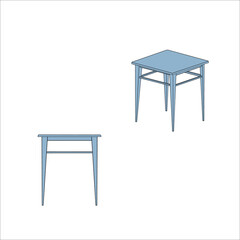 A vector illustration of 2 grey-blue stools in different positions isolated on white background. Design elements for projects and interior plans, prints.