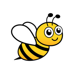 Cute friendly bee. Cartoon happy flying bee with big kind eyes. Insect character. Vector isolated on white