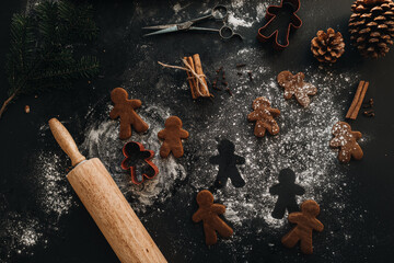 Baking homemade gingerbread Christmas cookies