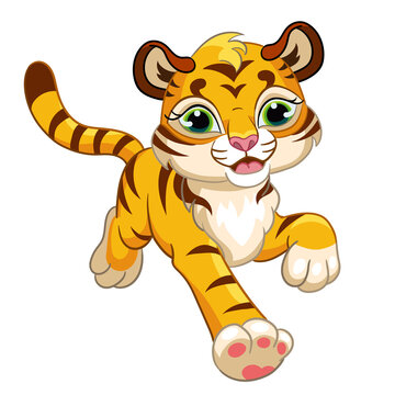 Cute running forward tiger cartoon character vector