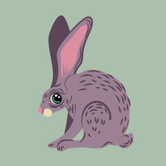 Purple rabbit hand drawn flat vector illustration. Cute cartoon character. Funny animal . T shirt print design in doodle style. Poster for children's room