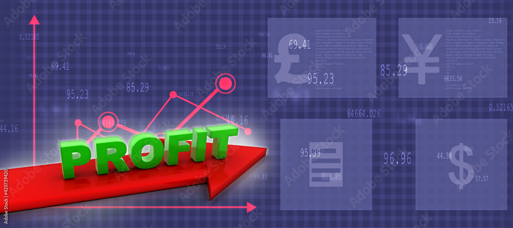 Poster 3d rendering profit text chart and arrow