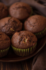 Close-up chocolate banana muffins. Selective focus