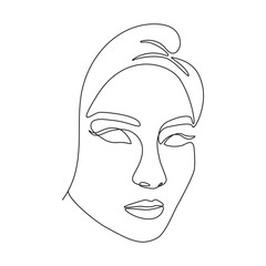 Woman face in single line art style. Vector Continuous one line portrait with abstract gradient brush stroke for prints, tattoos, posters, emblems, cards and logos.
