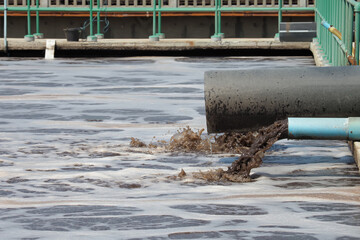 Sewage pipeline in water treatment tank with waste water with aeration process