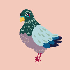 Dove hand drawn flat vector illustration. Cute cartoon character. Funny birds . T shirt print design in doodle style. Poster for children's room