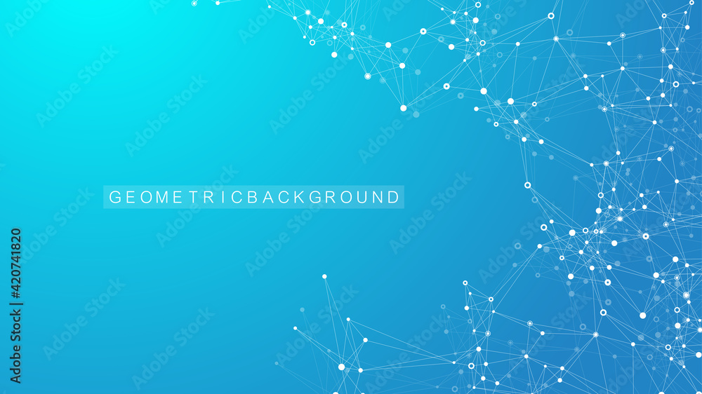 Leinwandbilder Geometric abstract background with connected lines and dots. Connectivity flow point. Molecule and communication background. Graphic connection background for your design. Vector illustration.
