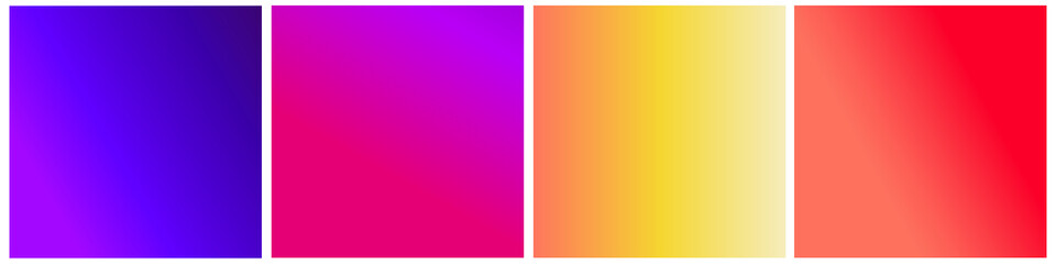 Set of vector gentle pastel simple trendy gradients. 2021 collection of modern colors. Palette for decoration and design. Isolated palettes. Stretching color. Purple, pink, orange, yellow, fuchsia