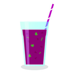 Vector illustration of a glass with a smoothie and vegetables slices on white background. Healthy food and drinks. 