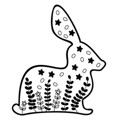 Easter bunny sillouhette with flowers contour