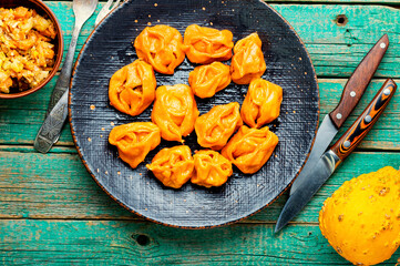 Boiled dumplings with pumpkin.