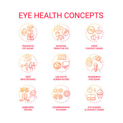 Eye health concept icons set. Traumatic eye injury. Bleeding from body organs damage. Use matte screen filters idea thin line RGB color illustrations. Vector isolated outline drawings