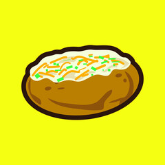 Baked potato with melted butter and herbs. Vector illustration cartoon flat icon 